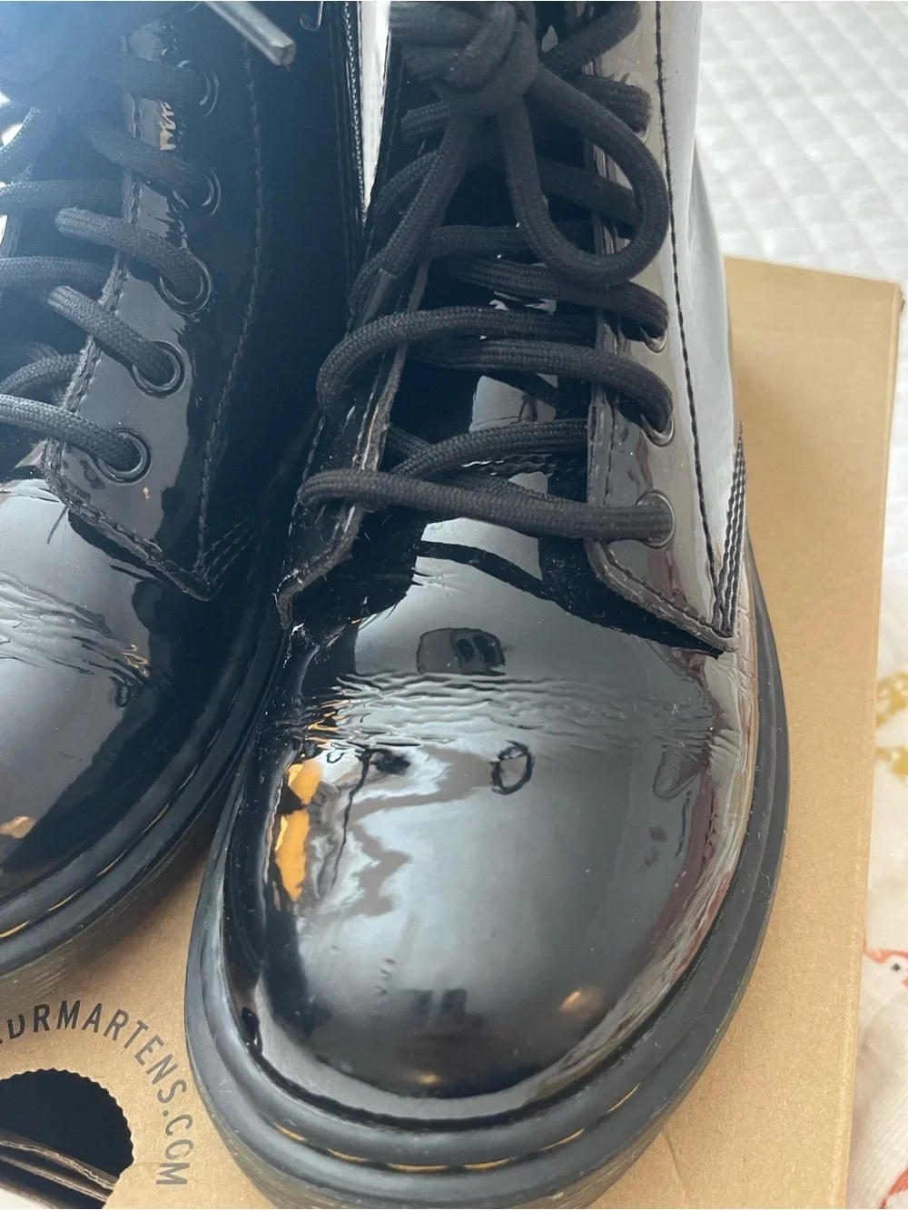 Dr. Martens Kids Black Patent Lace-Up 1460 Ankle Boots